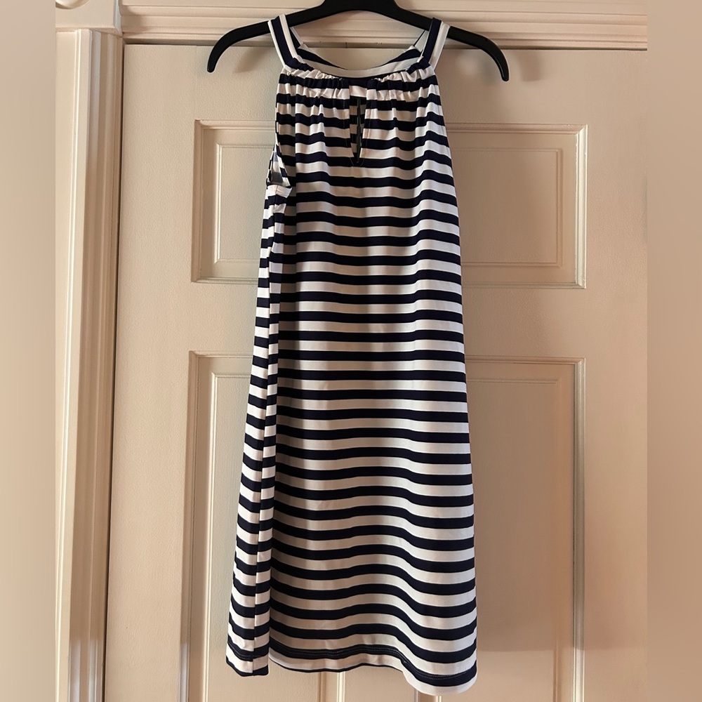 Jude Connally Navy and White Striped Halter Dress